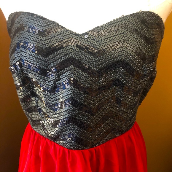 Red Strapless Sequin Dress - Picture 2 of 5